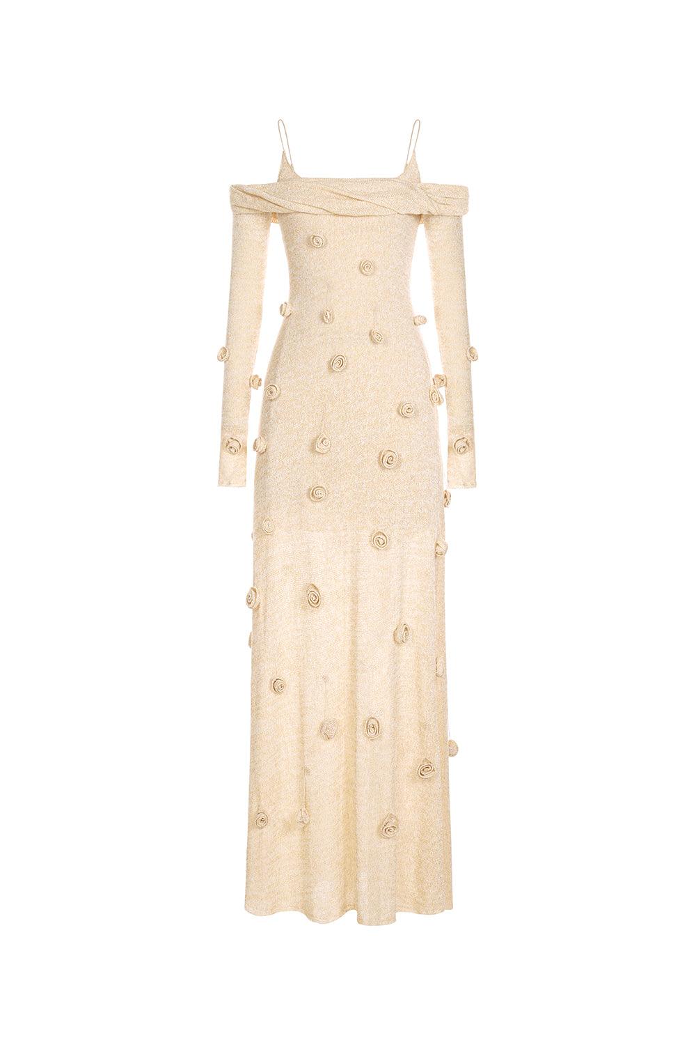 Beige Off-shoulder Floral Dress - MEAN BLVD