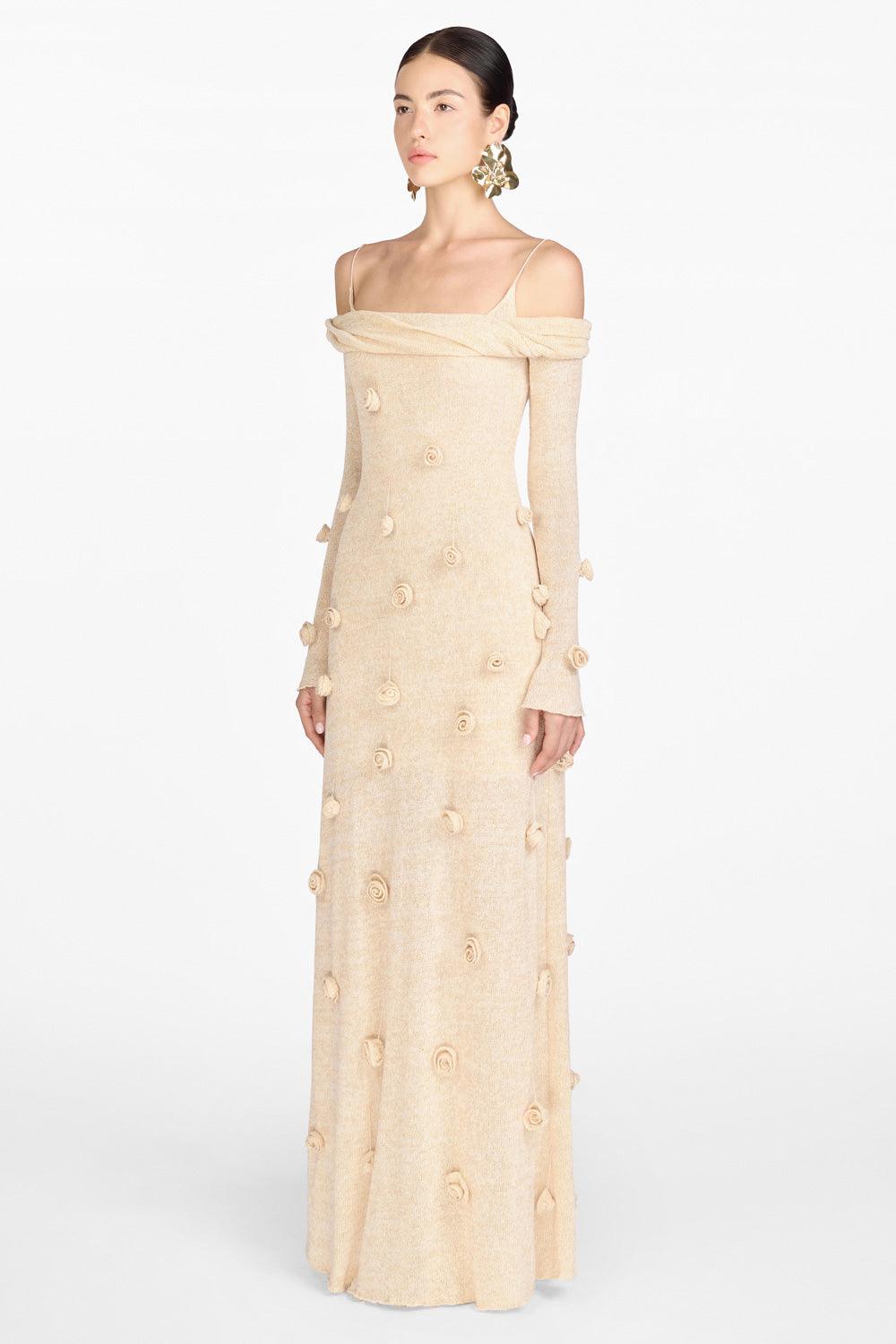 Beige Off-shoulder Floral Dress - MEAN BLVD