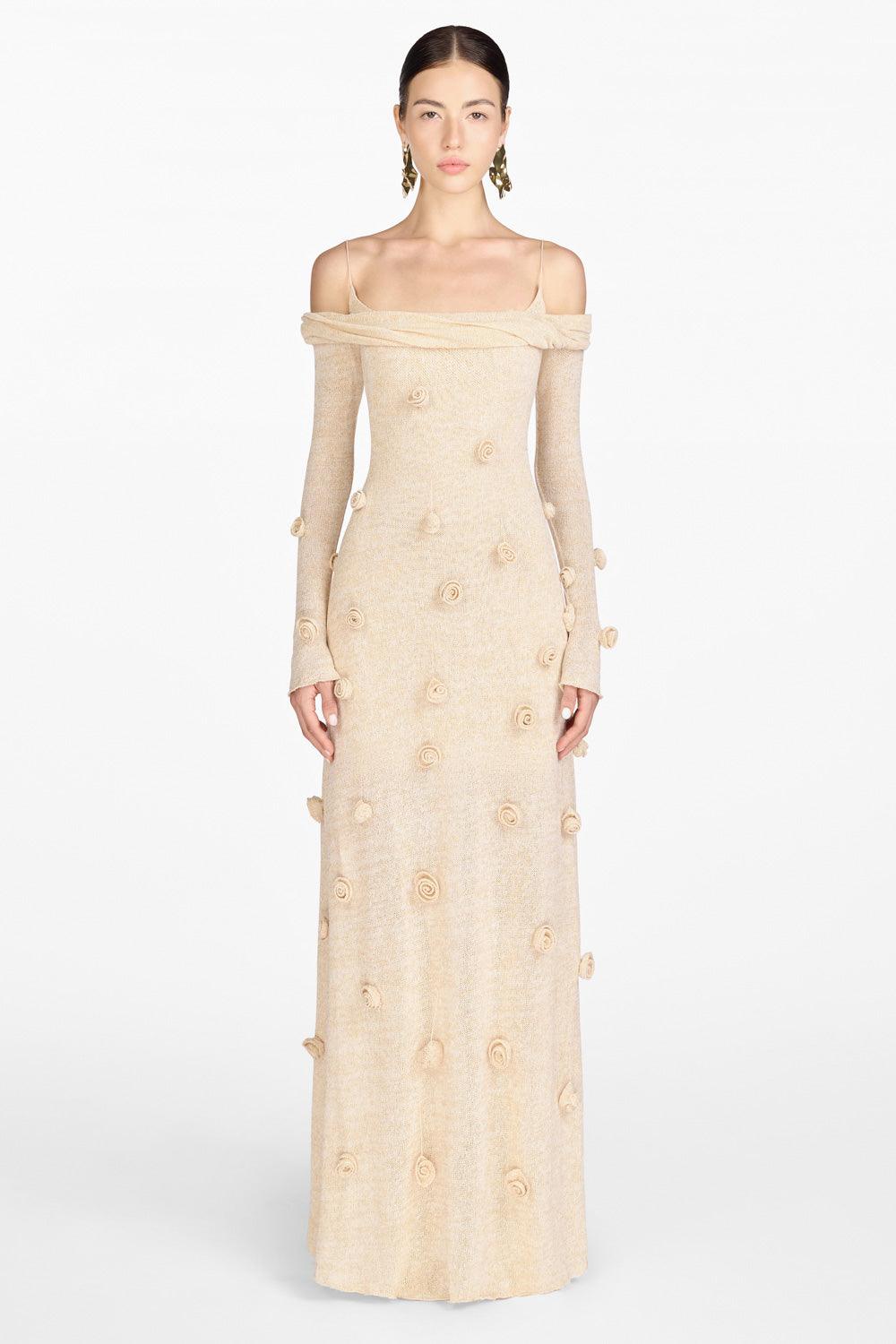 Beige Off-shoulder Floral Dress - MEAN BLVD