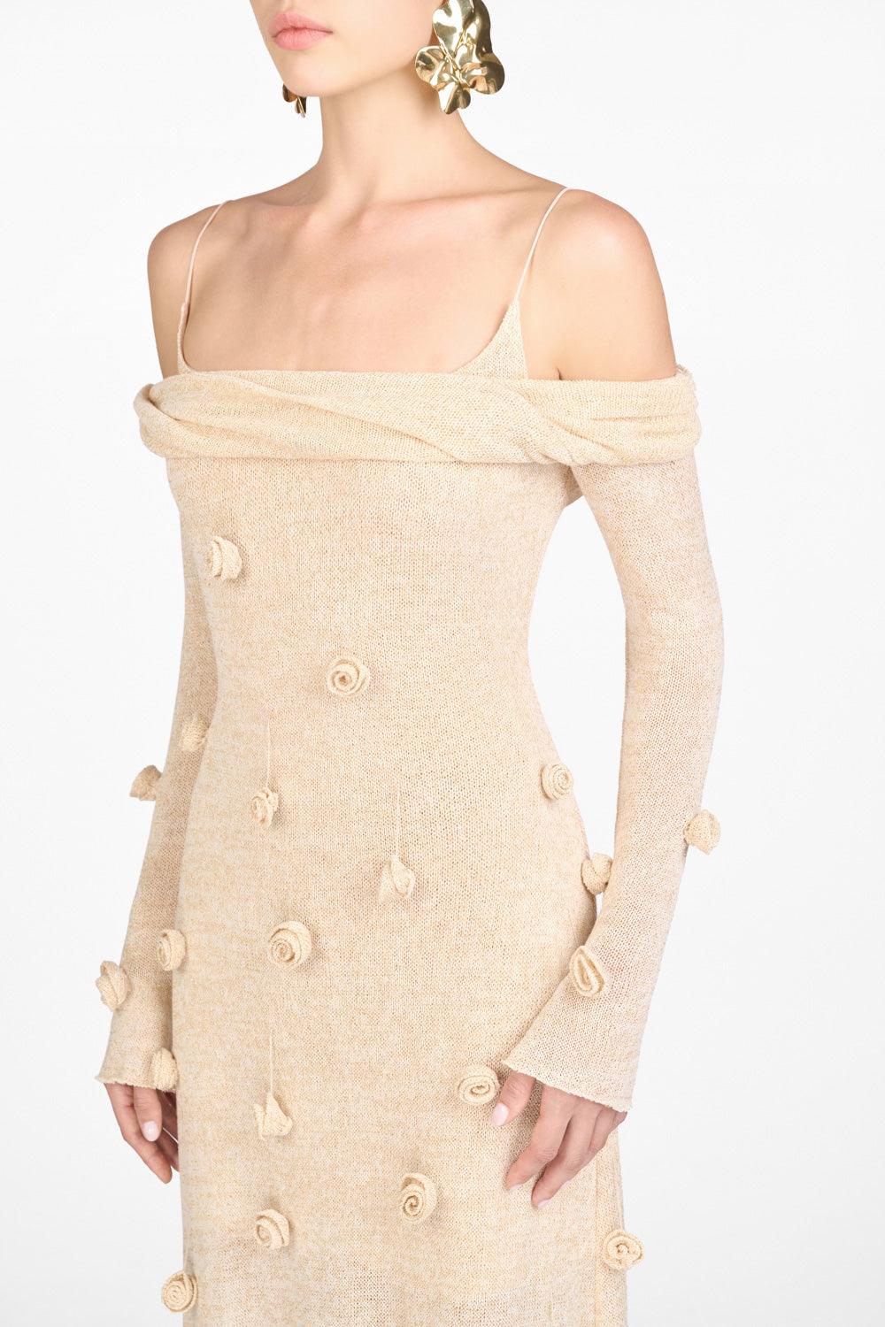 Beige Off-shoulder Floral Dress - MEAN BLVD