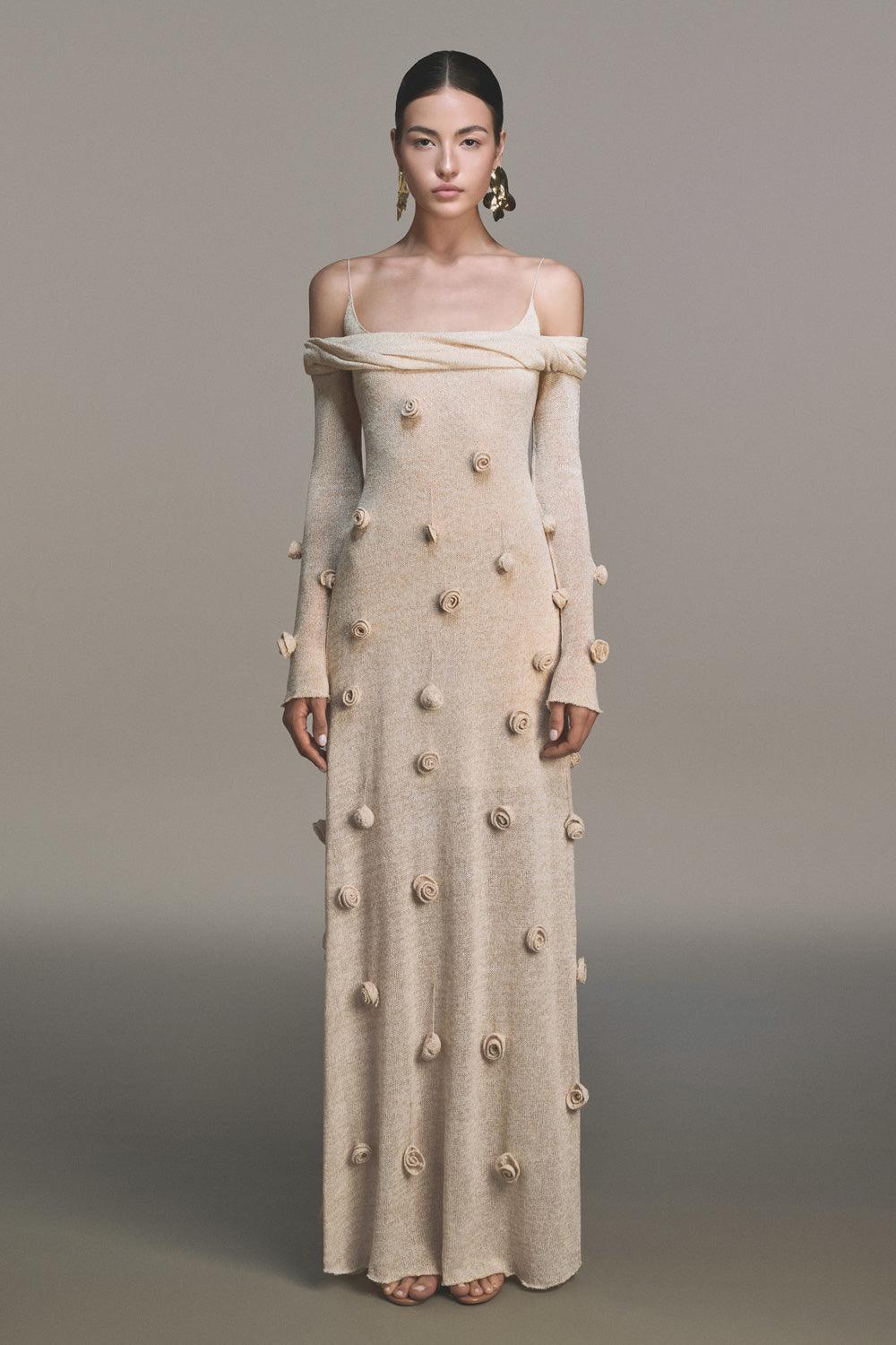 Beige Off-shoulder Floral Dress - MEAN BLVD
