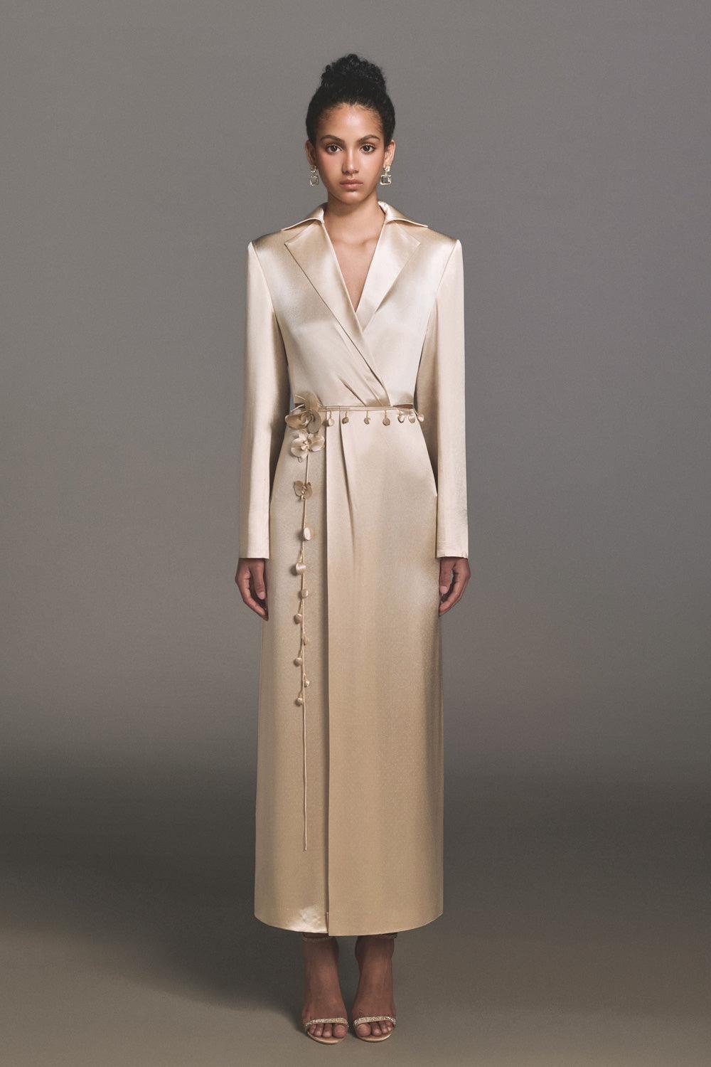 Women's Sheath V-Neck Acetate Ankle Length Dress XS/S/M/L/XL Beige MEAN BLVD Beige / XL