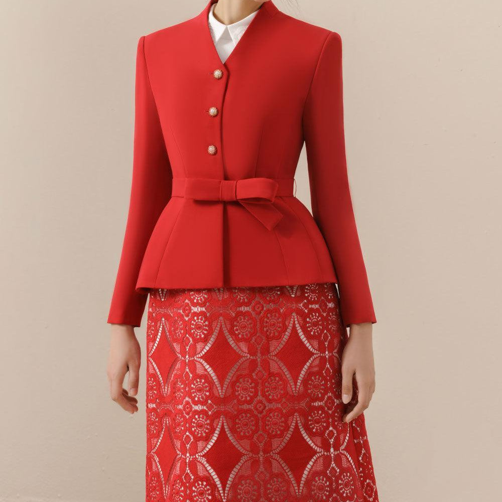 Bella Peplum V-Neck Polycotton Jacket - MEAN BLVD