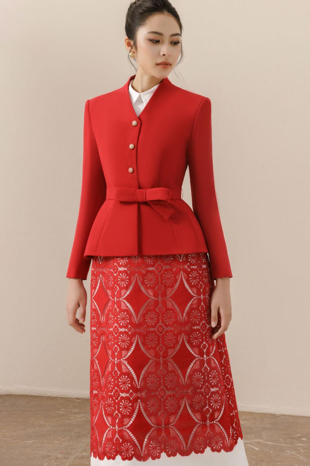 Bella Peplum V-Neck Polycotton Jacket - MEAN BLVD