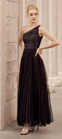 Belle Pleated One Shoulder Tulle Ankle Length Dress - MEAN BLVD