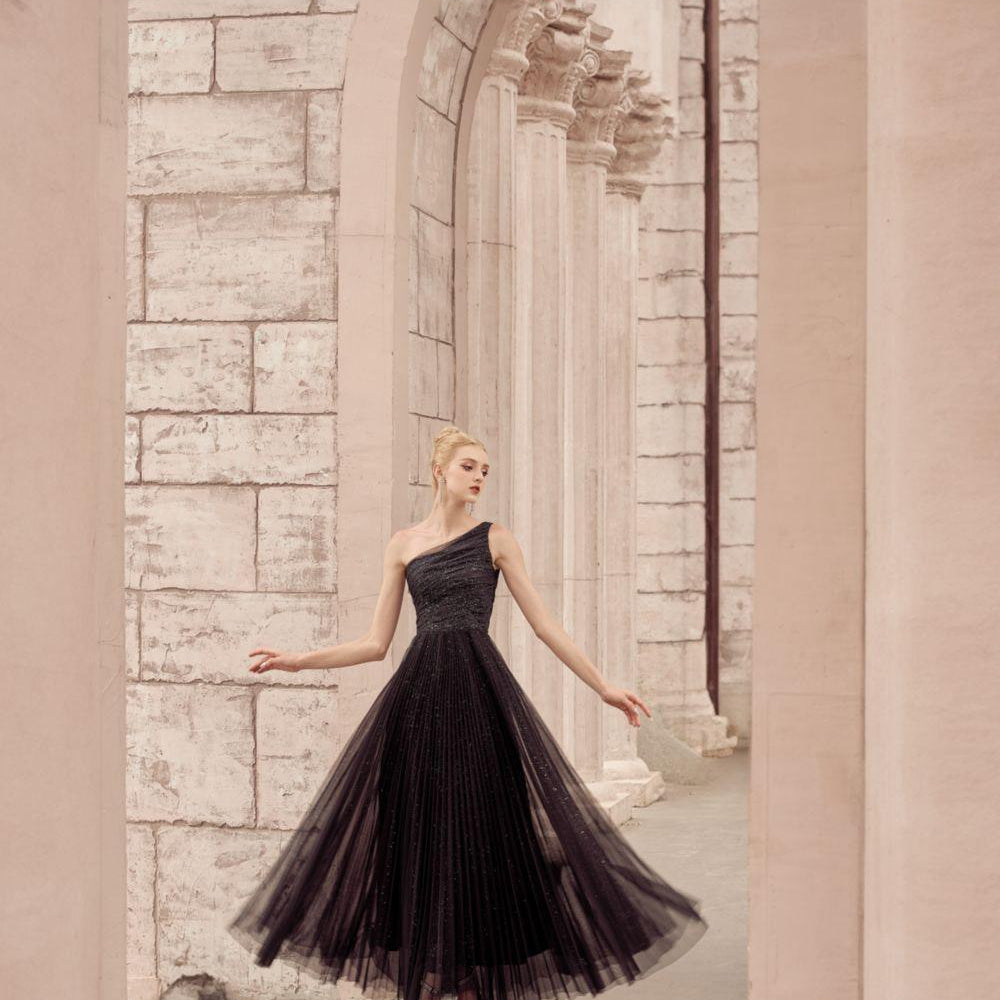 Belle Pleated One Shoulder Tulle Ankle Length Dress - MEAN BLVD
