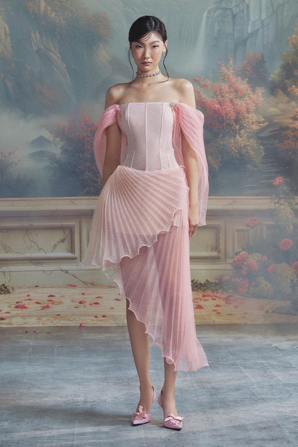 Bellerose Wrap Cape Sleeved Chiffon Midi Dress - MEAN BLVD