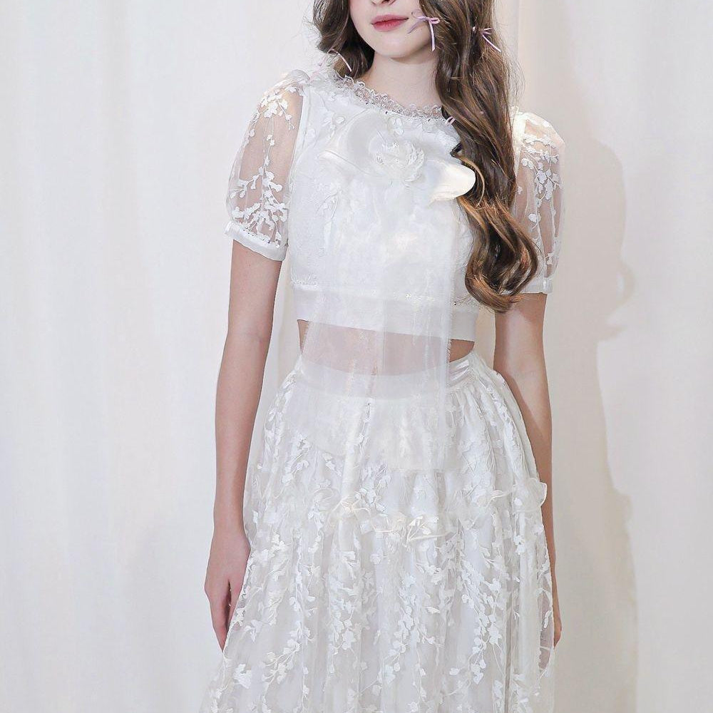 Berenice A-line Short Sleeved Lace Midi Set - MEAN BLVD