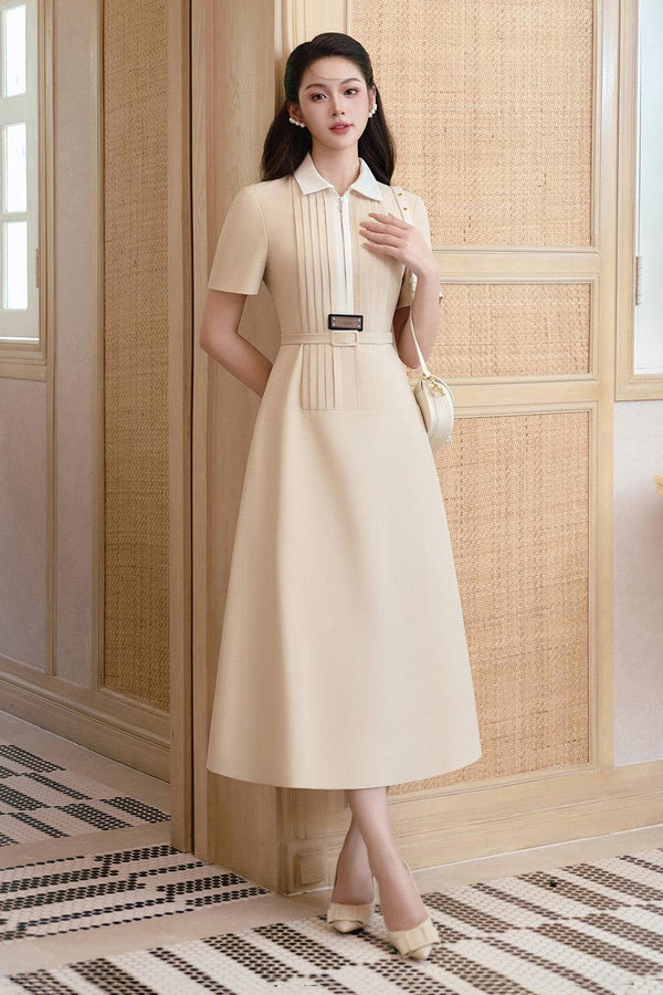 Betrix A-line Short Sleeved Linen Cotton Midi Dress - MEAN BLVD