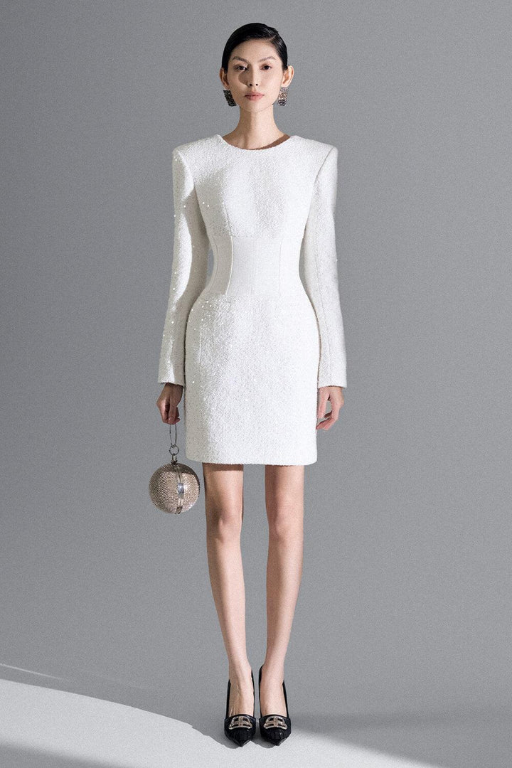 Beverly Sheath Corset Waist Tweed Mini Dress - MEAN BLVD