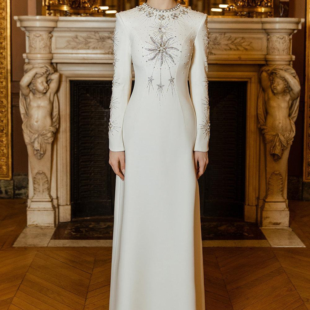 Big Sun A-line Round Neck Crepe Floor Length Dress - MEAN BLVD