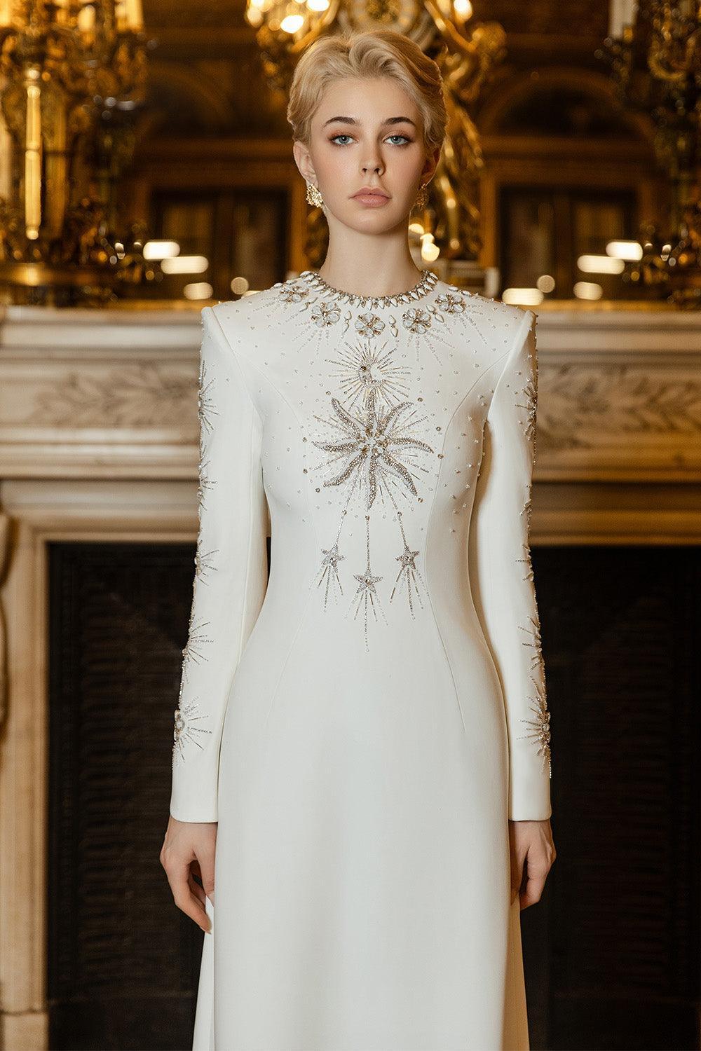 Big Sun A-line Round Neck Crepe Floor Length Dress - MEAN BLVD