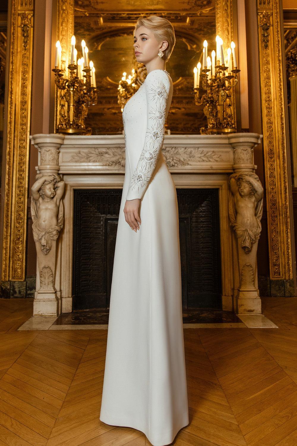 Big Sun A-line Round Neck Crepe Floor Length Dress - MEAN BLVD