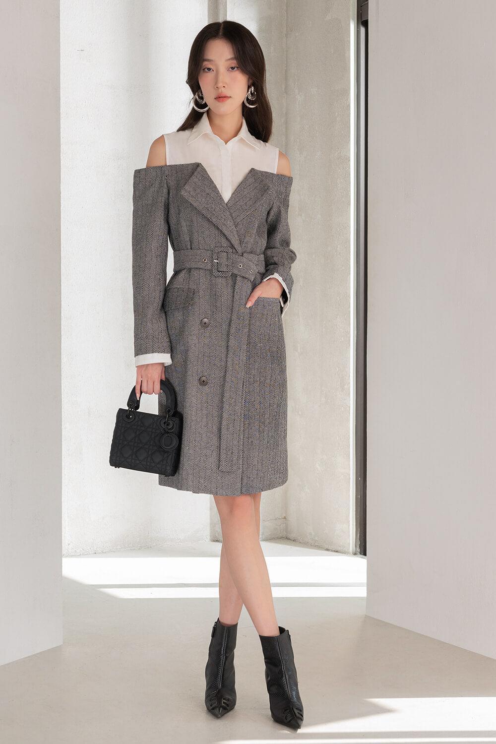 Billie A-line Cold Shoulder Sleeved Felt Knee-length Dress - MEAN BLVD