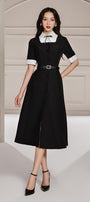 Binky A-line Shirt Collar Linen Cotton Midi Dress - MEAN BLVD