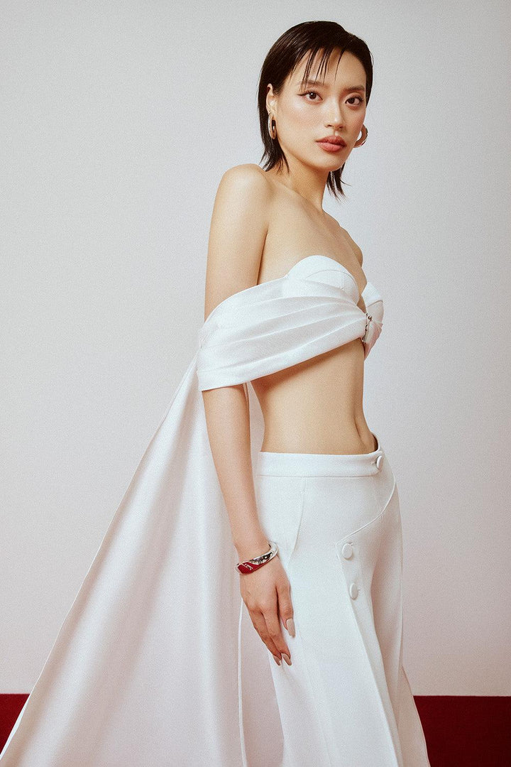 Bklyn Asymmetric Extended Flap Taffeta Crop Top - MEAN BLVD