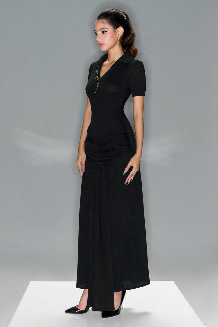 Blanc Sarong V-Neck Spandex Ankle Length Dress - MEAN BLVD