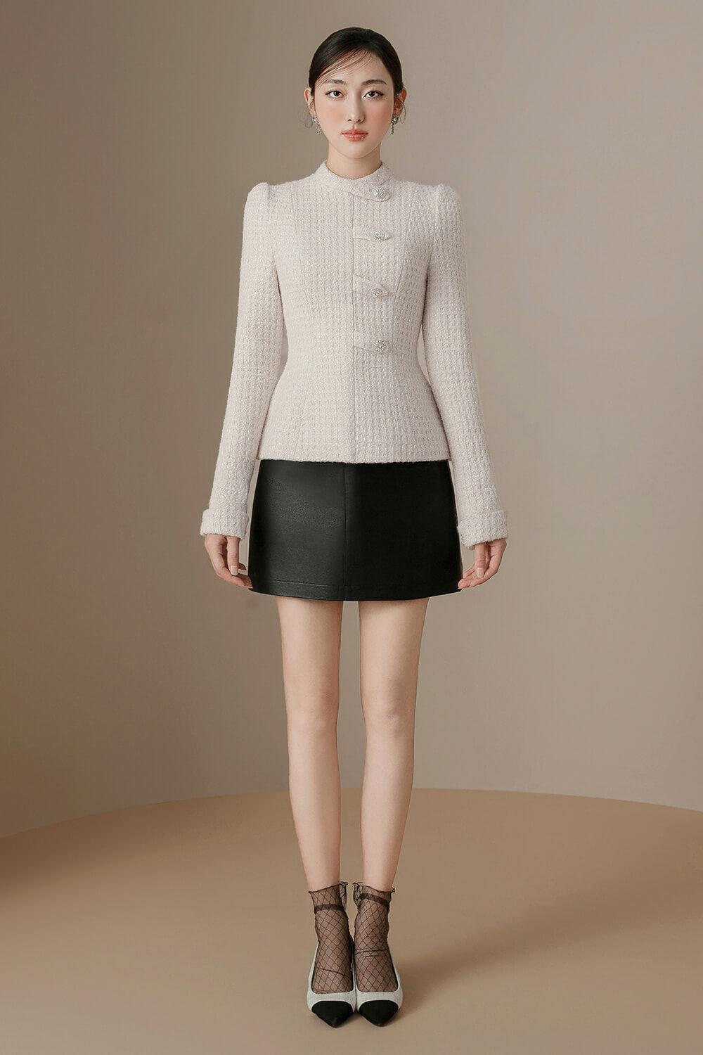 Blanche Peplum Long Sleeved Tweed Top - MEAN BLVD