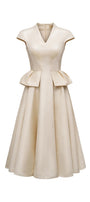 Blanche Peplum V-Neck Taffeta Midi Dress - MEAN BLVD