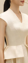 Blanche Peplum V-Neck Taffeta Midi Dress - MEAN BLVD