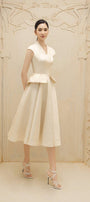 Blanche Peplum V-Neck Taffeta Midi Dress - MEAN BLVD