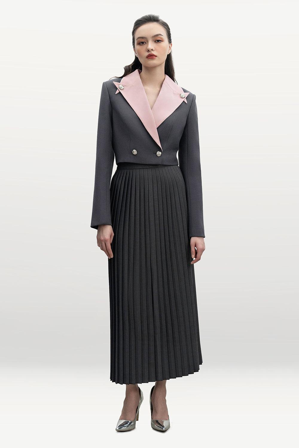 Arlette Cropped Long Sleeved Polyester Velvet Jacket - MEAN BLVD