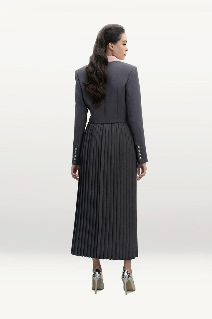 Blanche Pleated High Waist Polyester Midi Skirt - MEAN BLVD