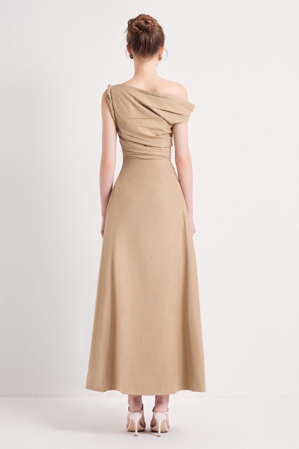 Women's Bliss A-line Asymmetric Sleeved Khaki Silk Ankle Length Dress XS/S/M/L/XL/Customize Brown MEAN BLVD Brown / S Women's Bliss A-line Asymmetric Sleeved Khaki Silk Ankle Length Dress XS/S/M/L/XL/Customize Brown MEAN BLVD Brown / S