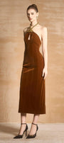 Blitha Halter Sleeveless Velvet Midi Dress - MEAN BLVD