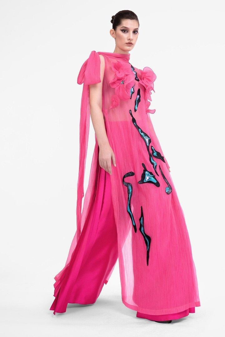 Blooming Straight Flower Applique Organza Crepe Floor Length Ao Dai - MEAN BLVD