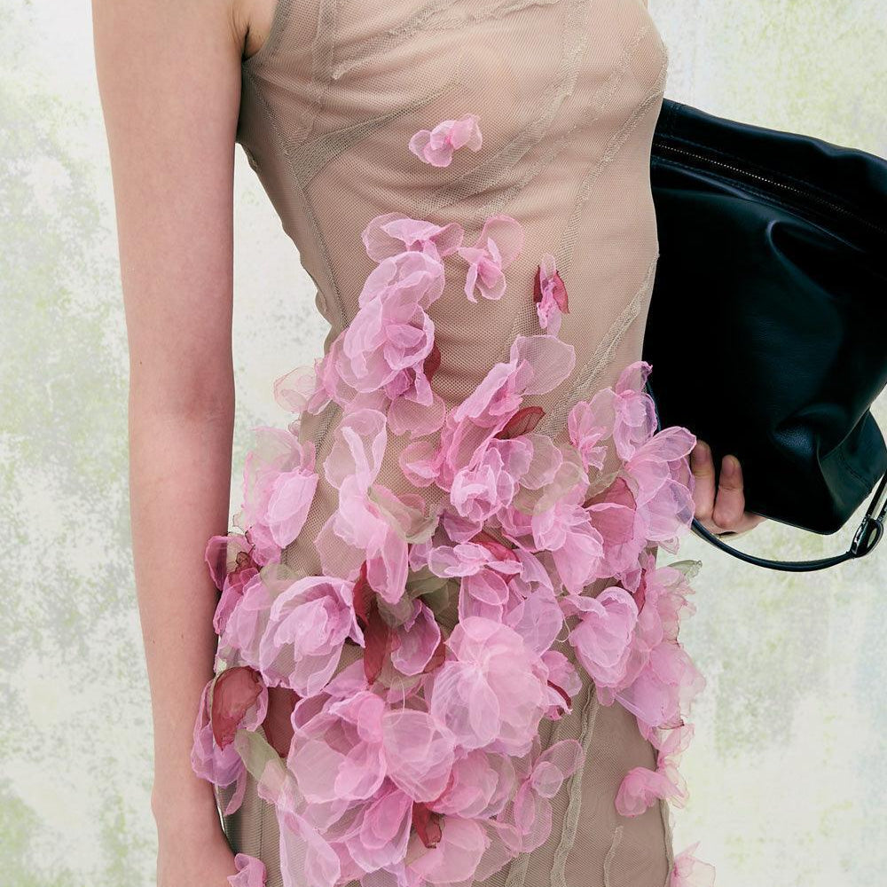 Blossom Sheath Diagonal Neck Tulle Floor Length Dress - MEAN BLVD