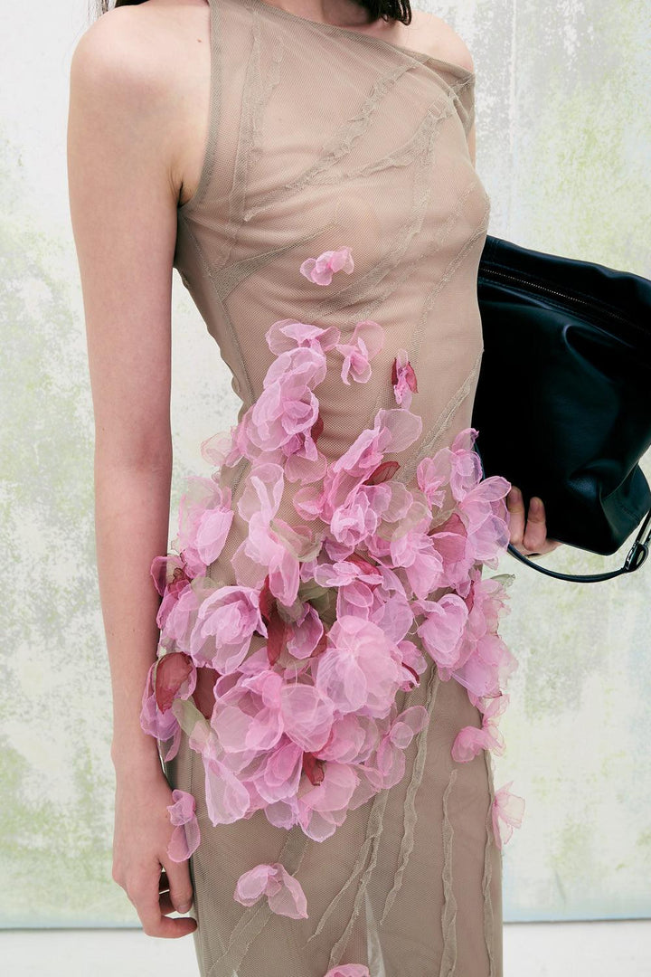 Blossom Sheath Diagonal Neck Tulle Floor Length Dress - MEAN BLVD