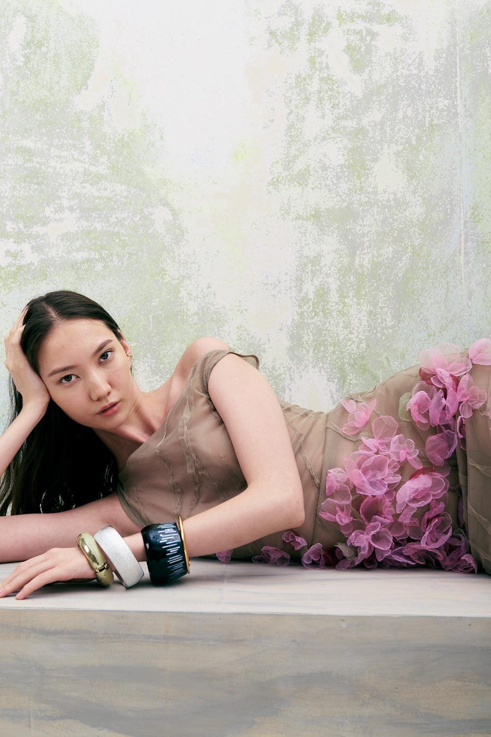 Blossom Sheath Diagonal Neck Tulle Floor Length Dress - MEAN BLVD