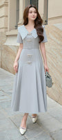 Bluebows A-line Side Pleated Linen Cotton Midi Dress - MEAN BLVD