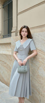 Bluebows A-line Side Pleated Linen Cotton Midi Dress - MEAN BLVD