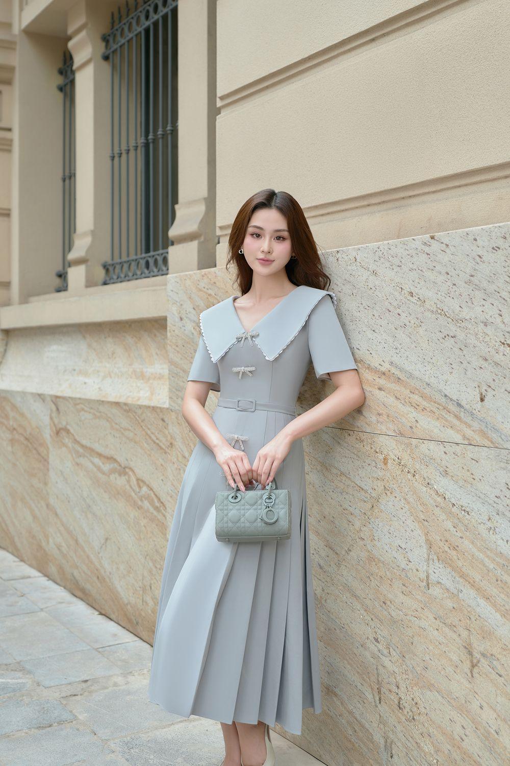 strapless open back dress Women's Bluebows A-Line Side Pleated Linen Cotton Midi Dress S/M/L/Customize Blue Grey Mean Blvd Blue Grey / L