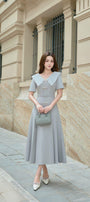 Bluebows A-line Side Pleated Linen Cotton Midi Dress - MEAN BLVD