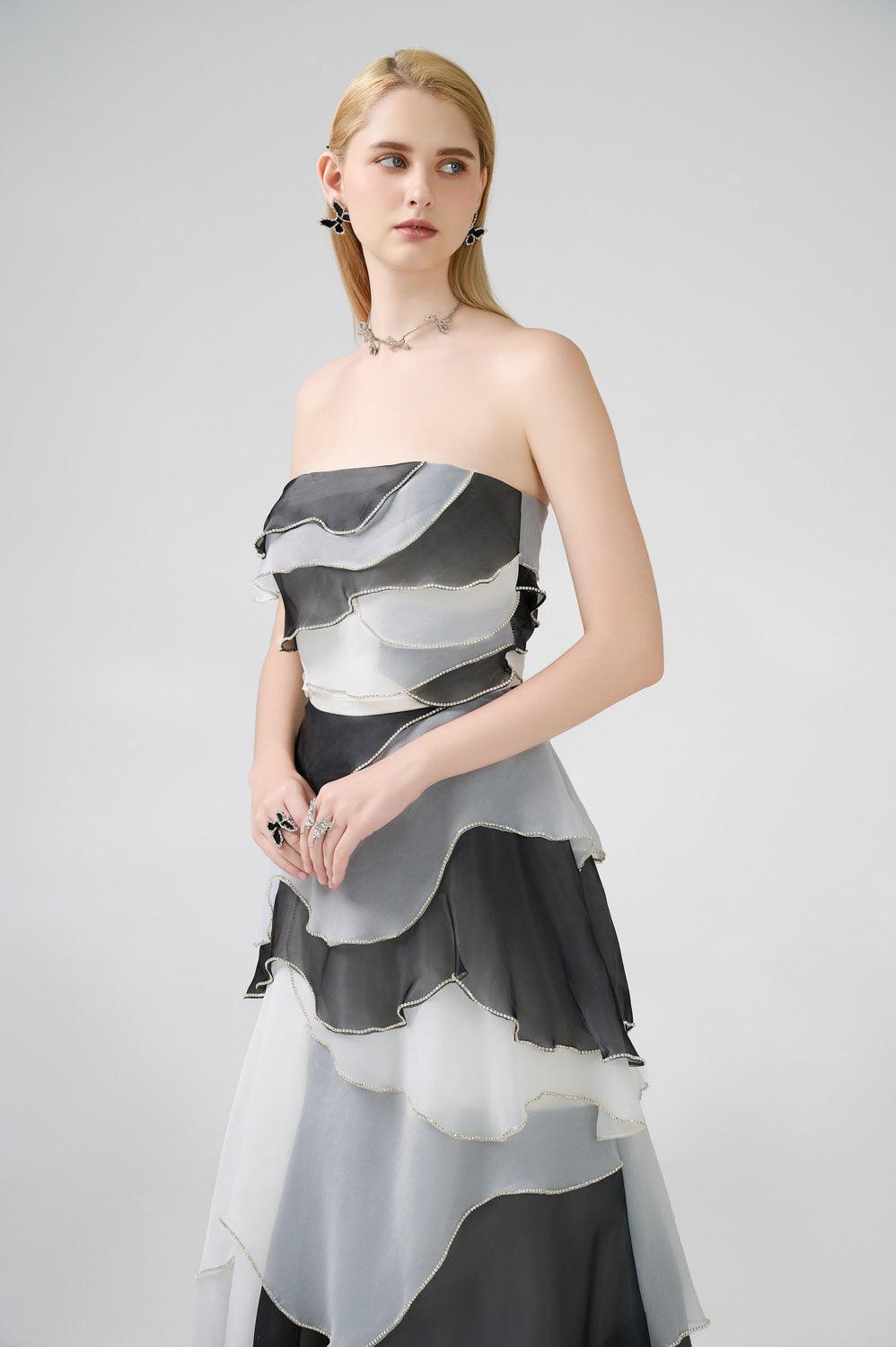 Bobby Strapless Back Zipper Organza Floor Length Dress - MEAN BLVD