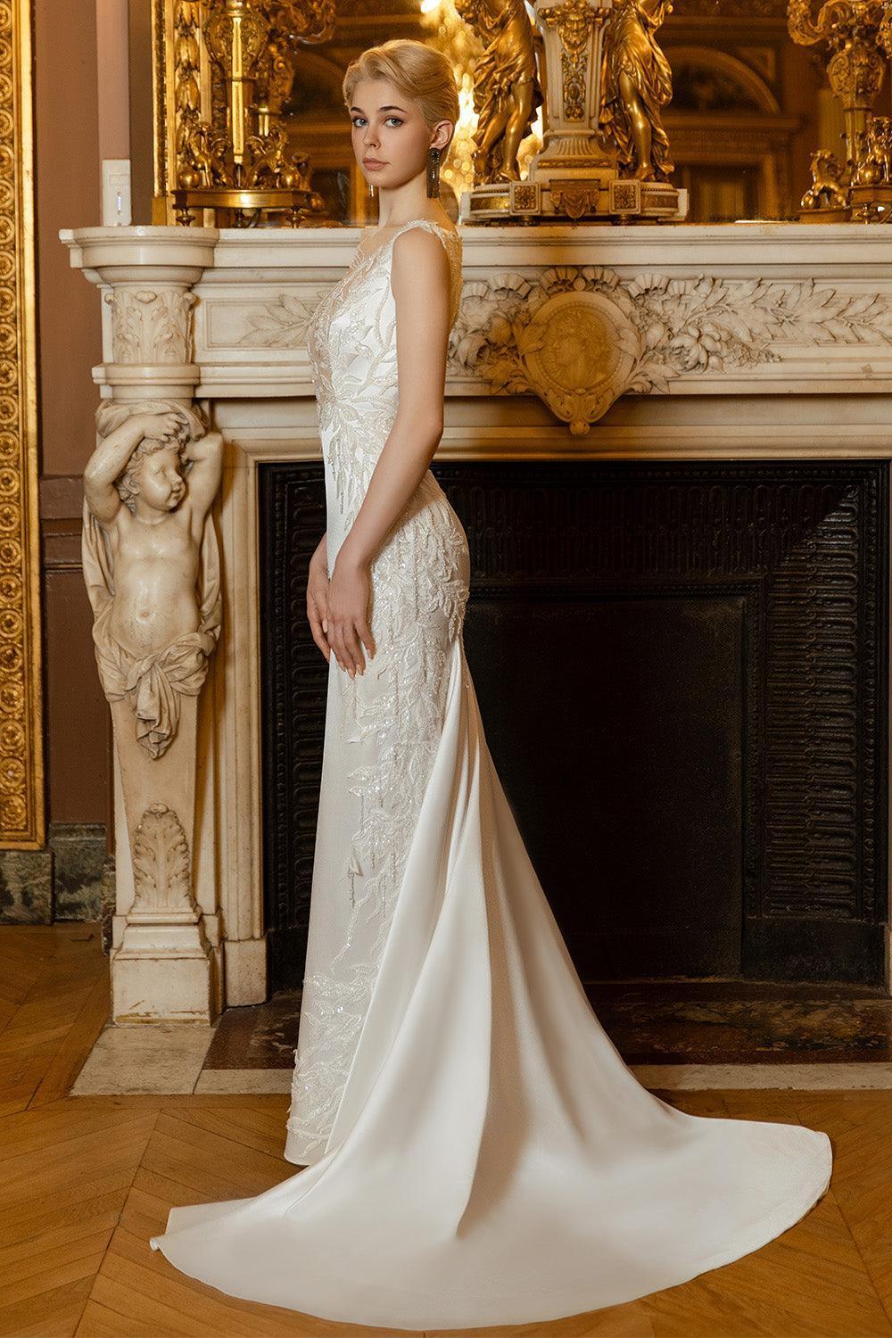 Bond Mermaid Boat Neck Silk Satin Floor Length Dress - MEAN BLVD