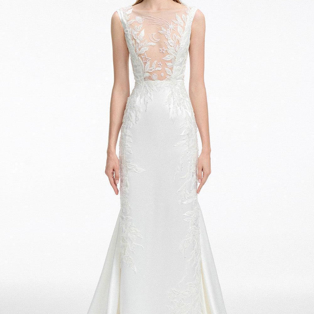 Bond Mermaid Boat Neck Silk Satin Floor Length Dress - MEAN BLVD