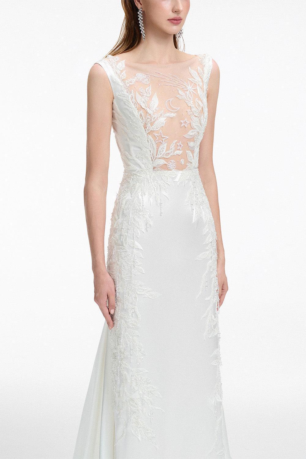 Bond Mermaid Boat Neck Silk Satin Floor Length Dress - MEAN BLVD