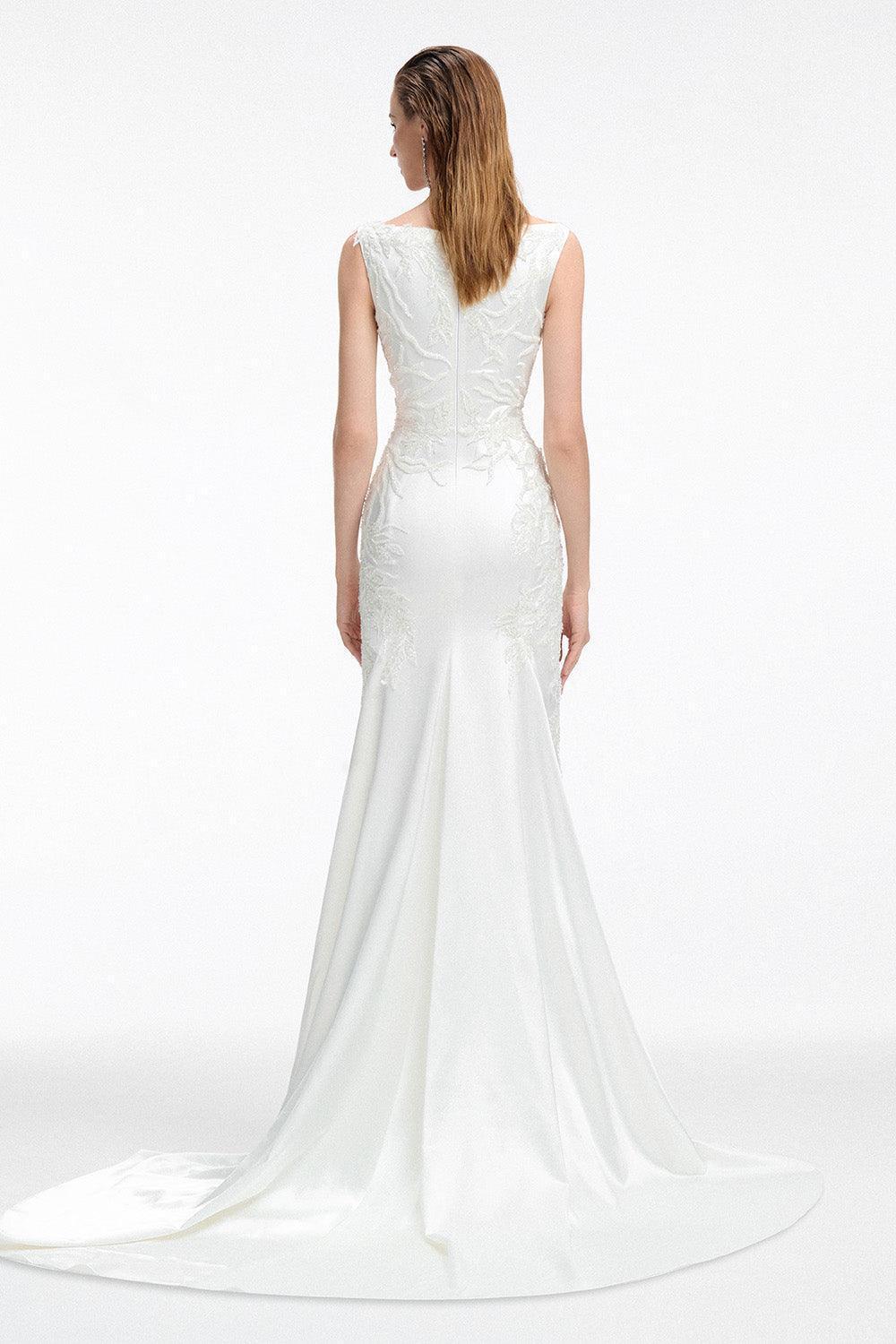 Bond Mermaid Boat Neck Silk Satin Floor Length Dress - MEAN BLVD