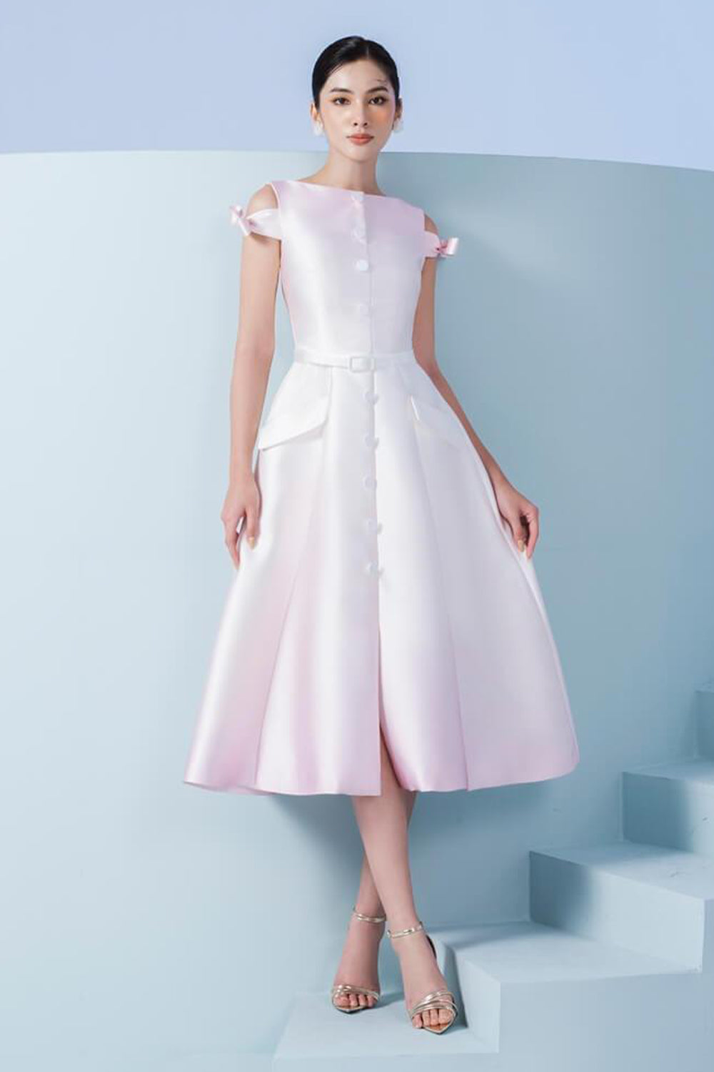 Boni Shirt Boat Neck Taffeta Midi Dress