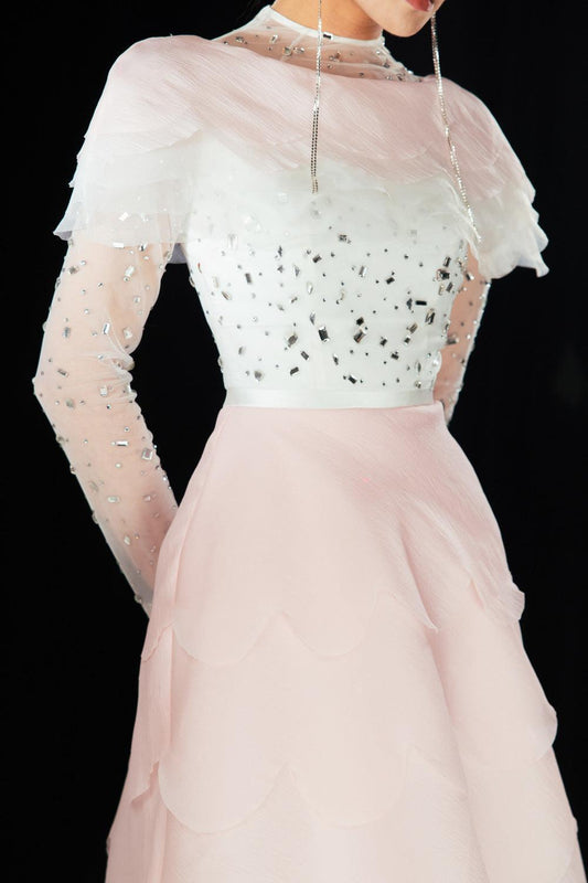 Bonilla Layered Long Sleeved Organza Floor Length Dress - MEAN BLVD