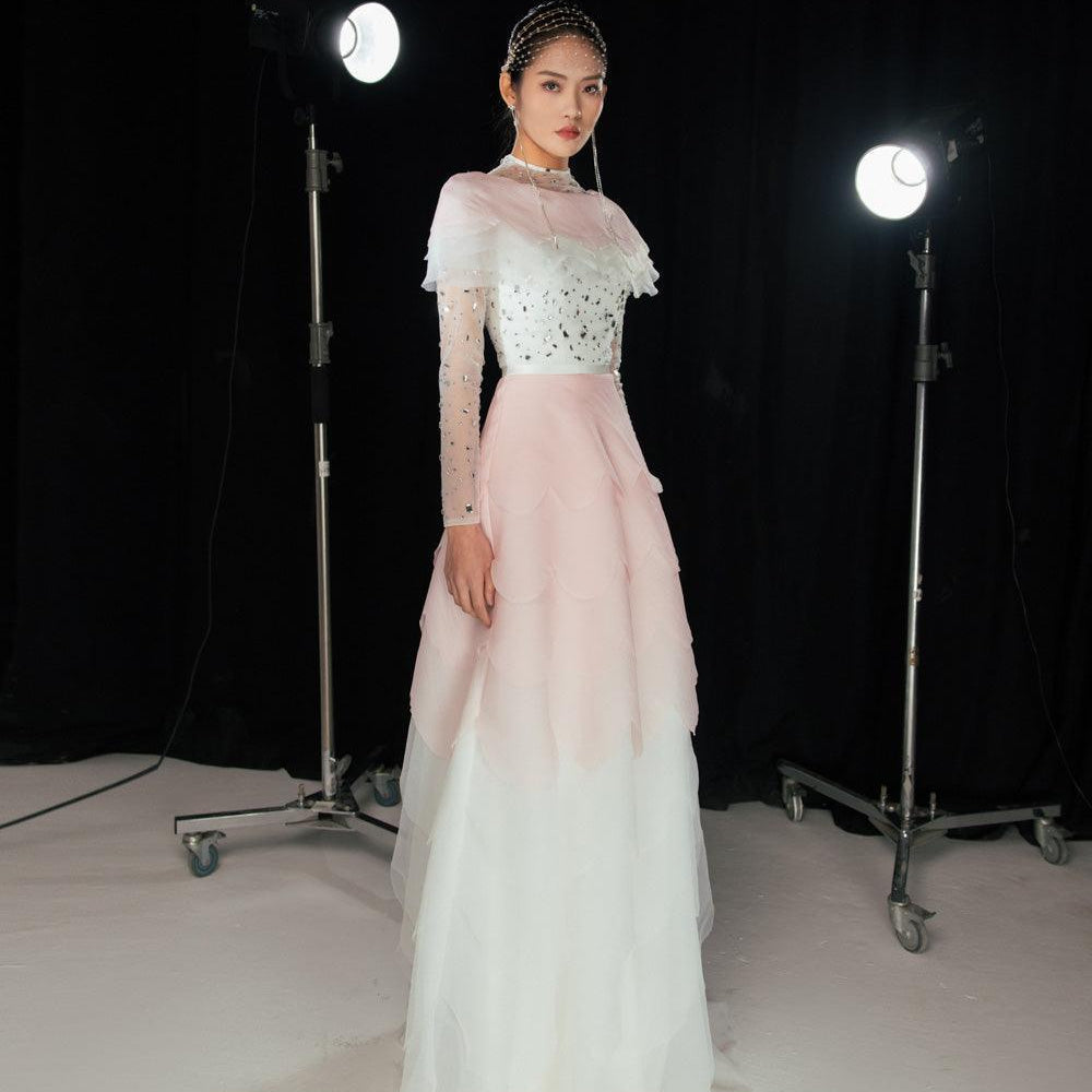 Bonilla Layered Long Sleeved Organza Floor Length Dress - MEAN BLVD