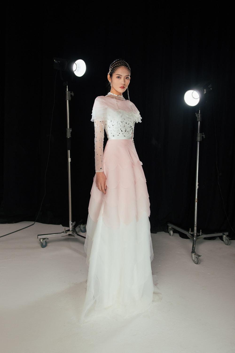 Bonilla Layered Long Sleeved Organza Floor Length Dress - MEAN BLVD