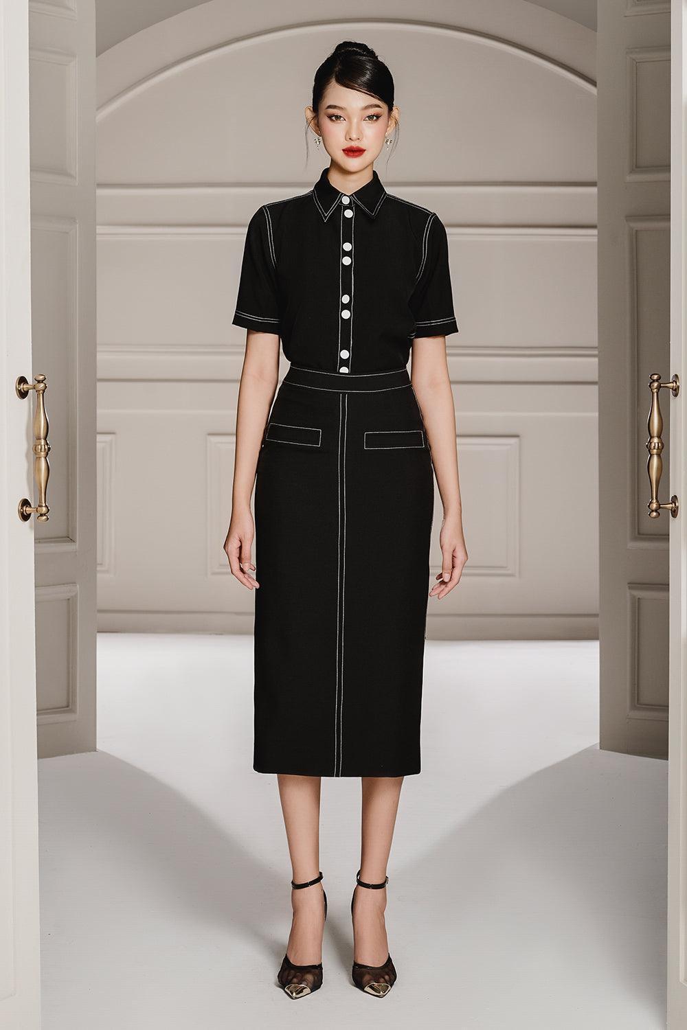 Bonita Sheath Collared Neck Linen Cotton Set - MEAN BLVD