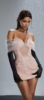 Bonnie Bodycon Cold Shoulder Sleeved Mesh Taffeta Mini Dress - MEAN BLVD