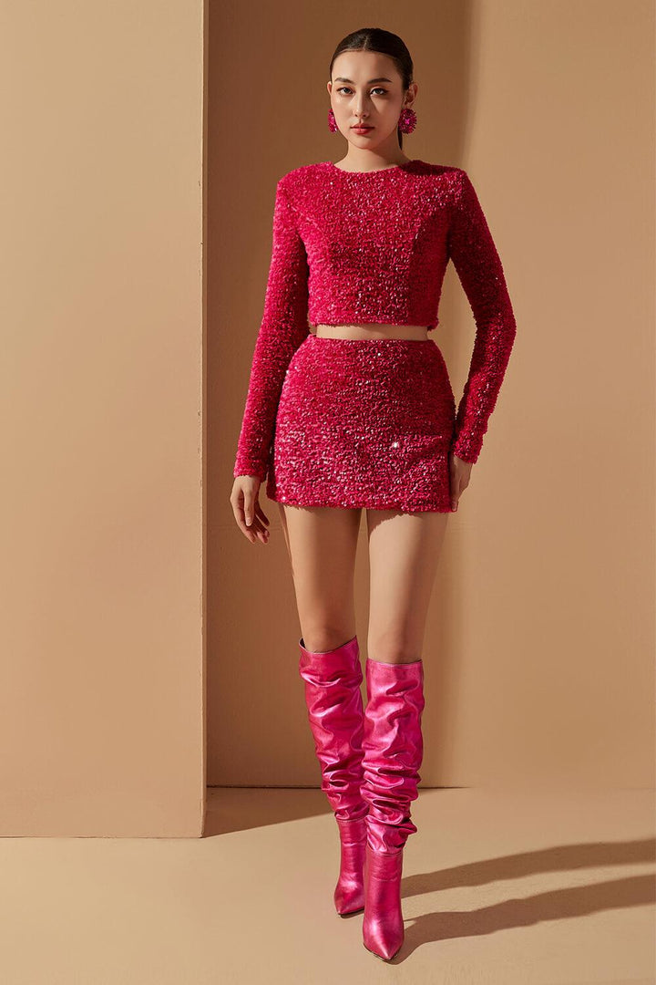 Born Pink A-line Back Zipper Sequin Mini Skirt - MEAN BLVD