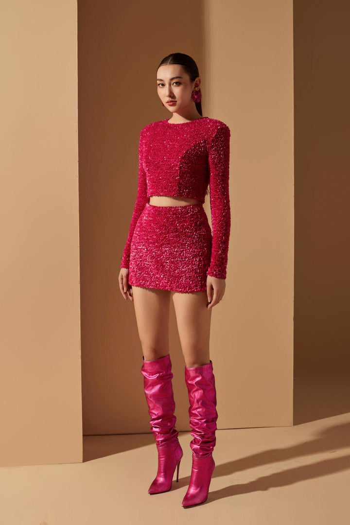 Born Pink A-line Back Zipper Sequin Mini Skirt - MEAN BLVD